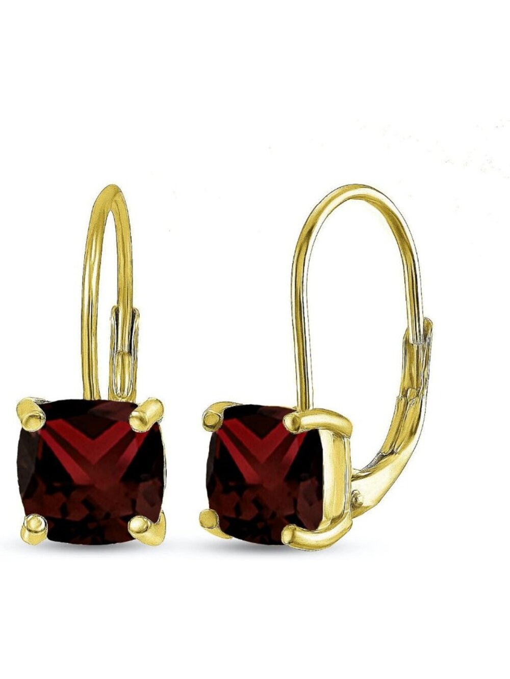 Dainty Birthstone Drop Earrings - 7mm Cushion Solitaire, Sterling Silver or Gold